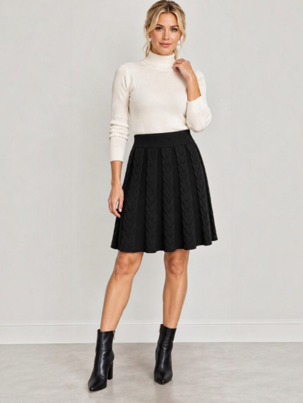 AKINI Black Cable Knit Swing Skirt – Size Small